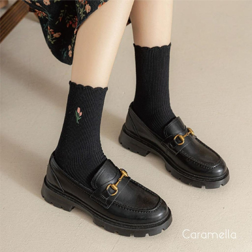 【Caramella】可愛襪子 中筒襪 女襪 襪子 長襪 素色襪子 學生襪 雙層襪 堆堆襪 日系襪子 SOCKS