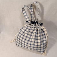 大束口袋-藍色格紋