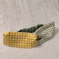 交叉款髮帶-黃綠格子 L碼