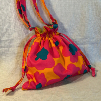 可調式斜揹束口袋-俏皮亮橘花