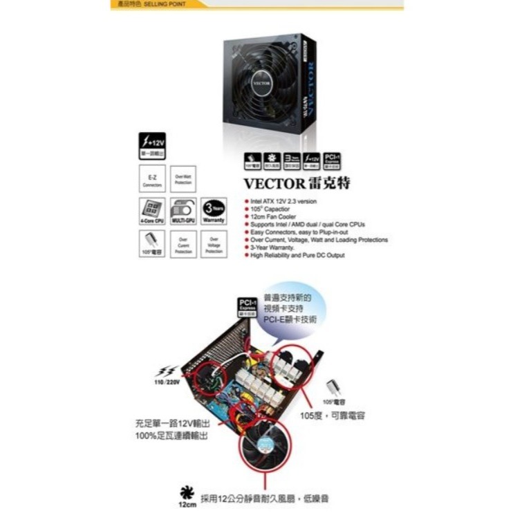 [全新]CyberSLIM 大衛肯尼 VECTOR 雷克特550W電源@台南可面交@保三年輸出效率85%-細節圖4