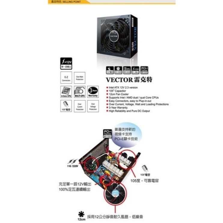 [全新]CyberSLIM 大衛肯尼 VECTOR 雷克特550W電源@台南可面交@保三年輸出效率85%-細節圖4