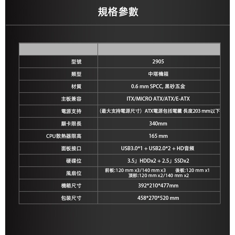 [台南面交]EINAREX埃納爾 2905 方形立體玻璃機殼@@E-ATX，USB3.0，顯卡可直立，附三定色風扇-細節圖9