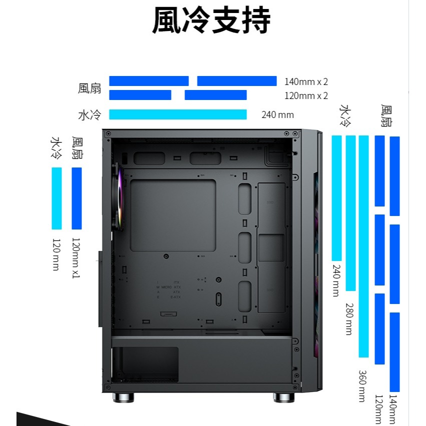 [台南面交]EINAREX埃納爾 2905 方形立體玻璃機殼@@E-ATX，USB3.0，顯卡可直立，附三定色風扇-細節圖6