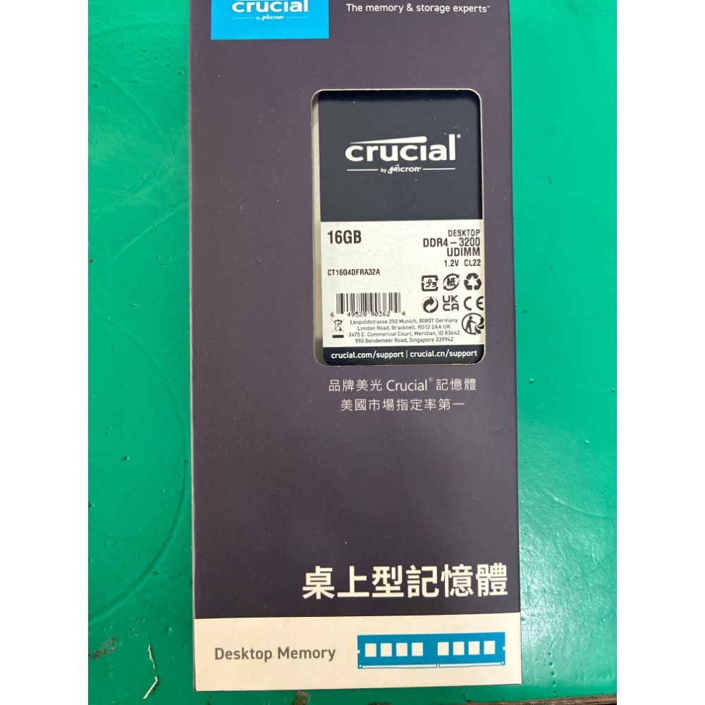 全新 Micron crucial 美光  16G DDR4 3200  桌機記憶體