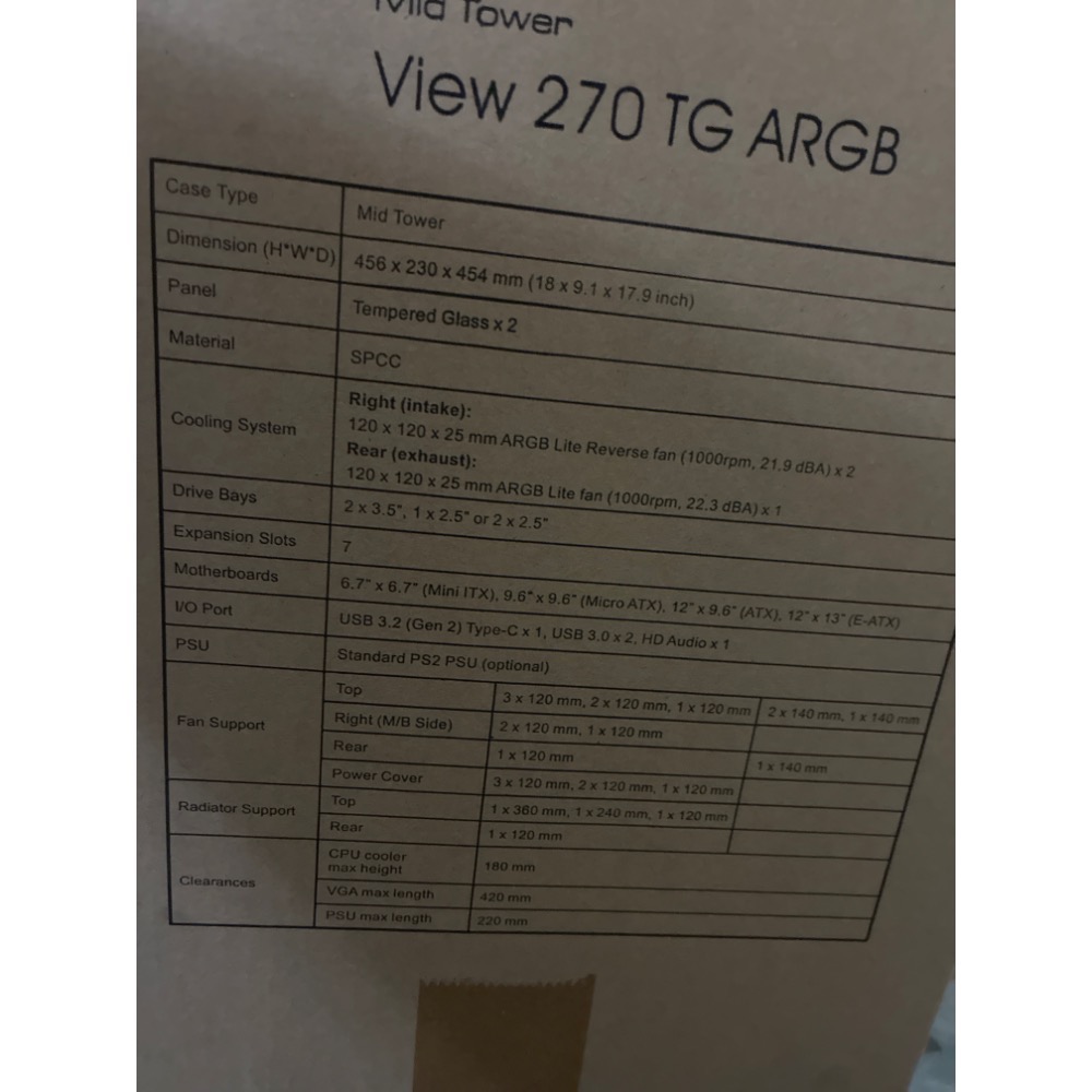 {僅拆封,未使用}VIEW 270 G ARGB SNOW曜越機殼-細節圖2