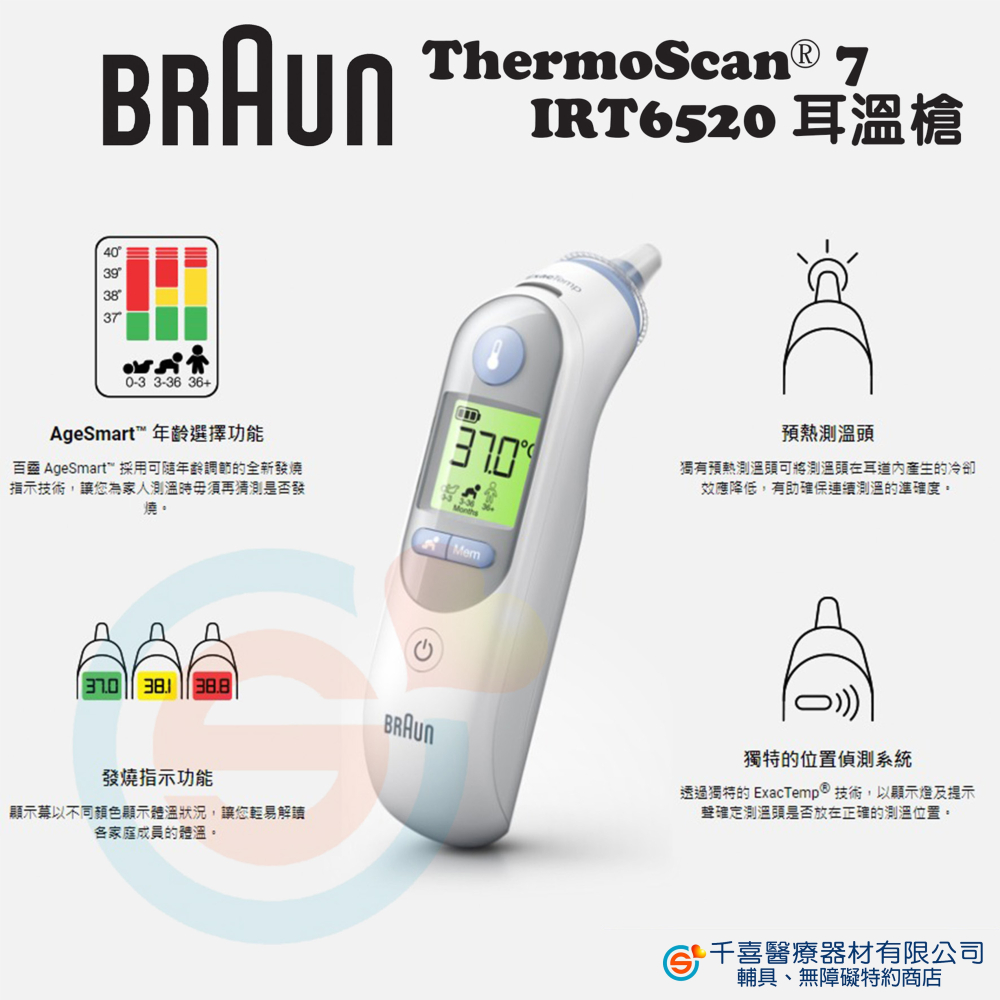 BRAUN 百靈IRT6520 耳溫槍 彩色背光發燒指示 9組記憶 位置偵測 專利1秒預熱 年齡選擇 原廠公司貨-細節圖4