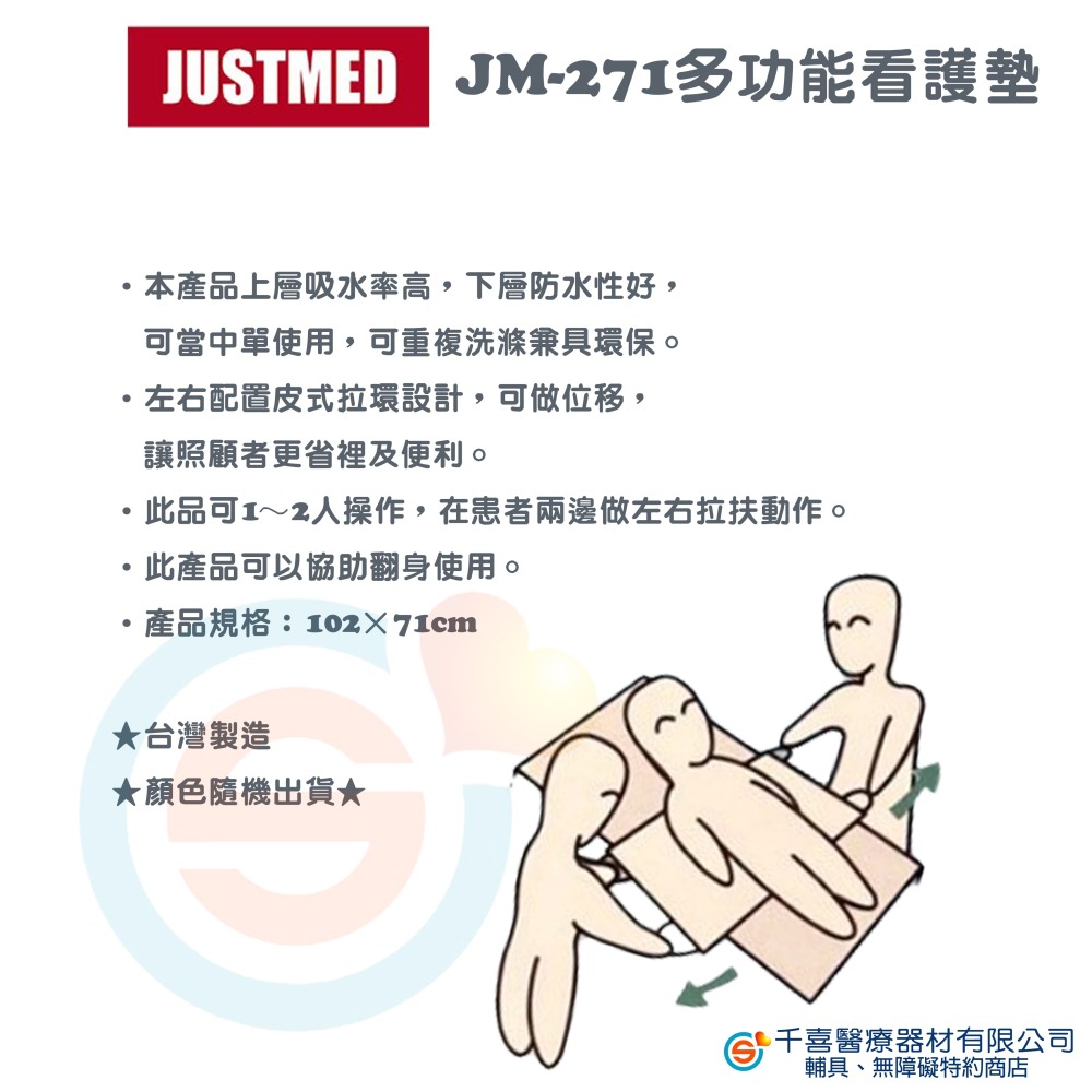 杰奇 JM-271 多功能看護移位墊 病患移位裝置 省力移位墊 中單看護墊 翻身輔具 拉環設計 台灣製造-細節圖3