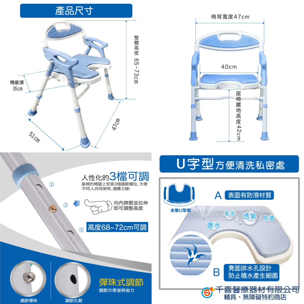 Sunlus三樂事 U型坐墊 摺疊式軟墊洗澡椅 沐浴椅 防滑 有背洗澡椅 居家樂齡 銀髮輔具-細節圖5