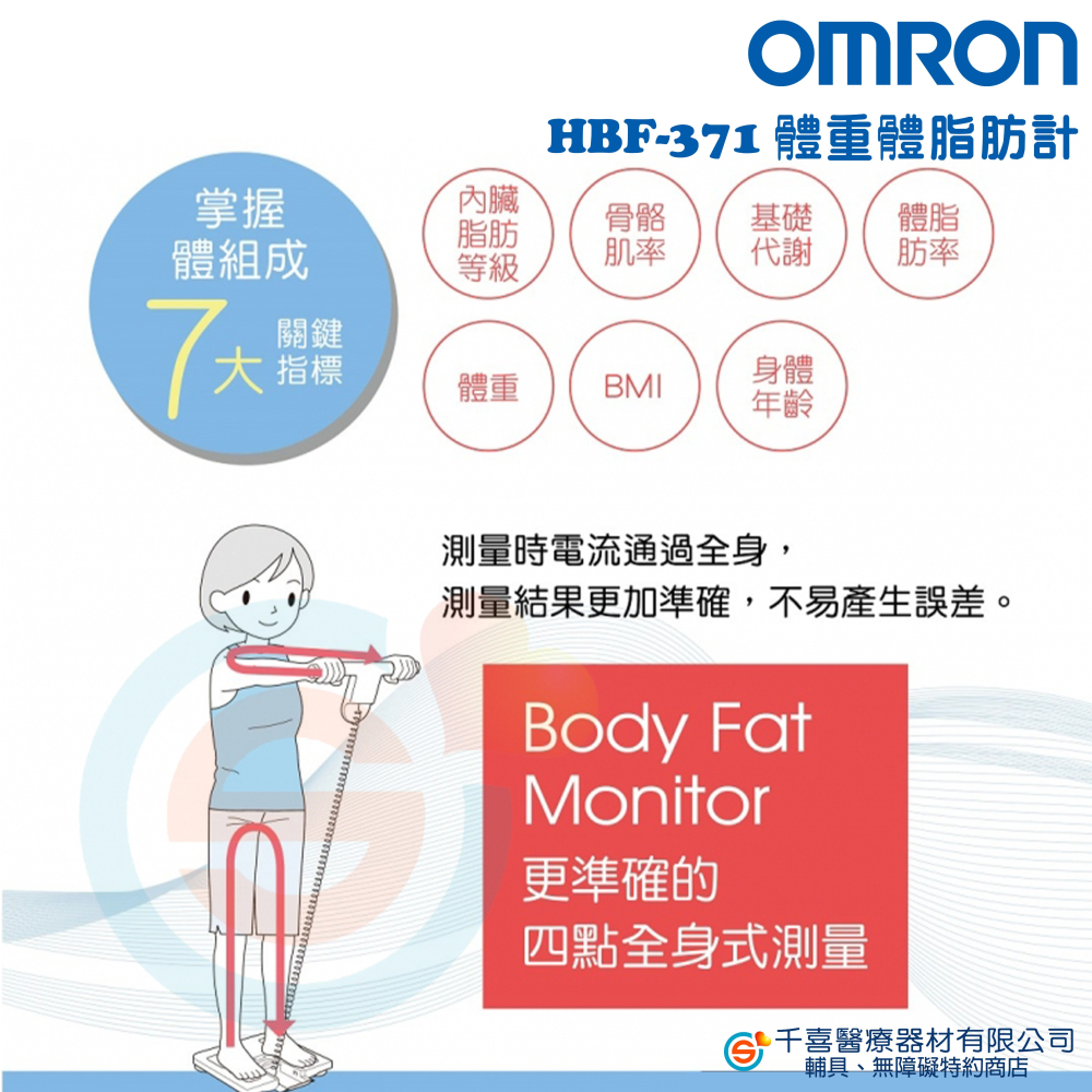 OMRON 歐姆龍 HBF-371體組成計 可測內臟脂肪 BMI 身體年齡 基礎代謝 骨骼肌率 四點全身式測量 體重計-細節圖3