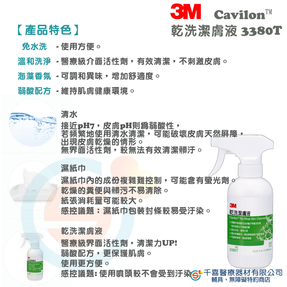 3M Cavilon 乾洗潔膚液 3380T x1罐(236ml/罐 含噴頭) 免水洗 清潔 保膚一次搞定 弱酸性配方-細節圖2