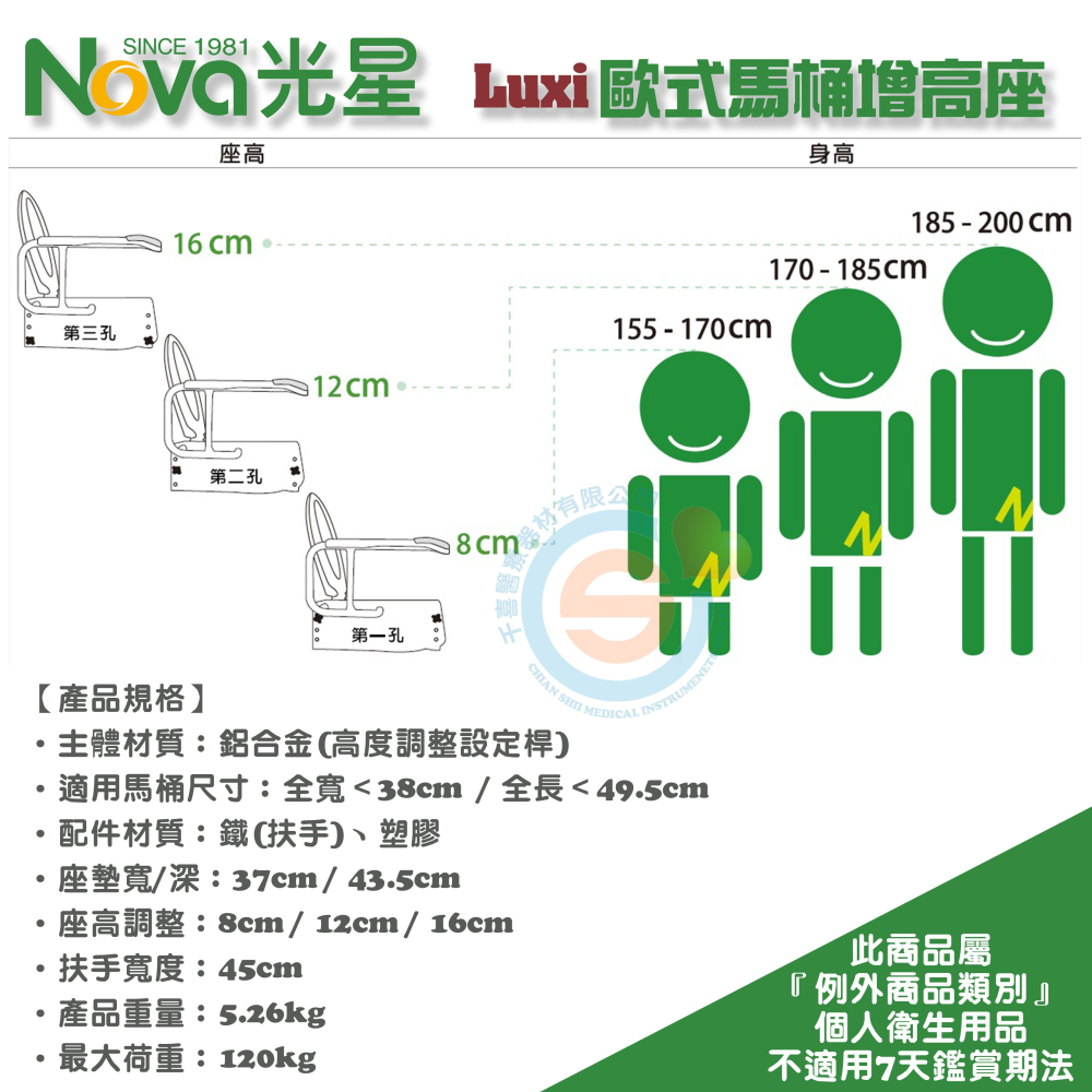 NOVA 光星 8310-A Luxi 歐式馬桶增高座 馬桶加高器 活動扶手 附扶手 骨盆術後輔具 膝蓋退化輔具-細節圖3