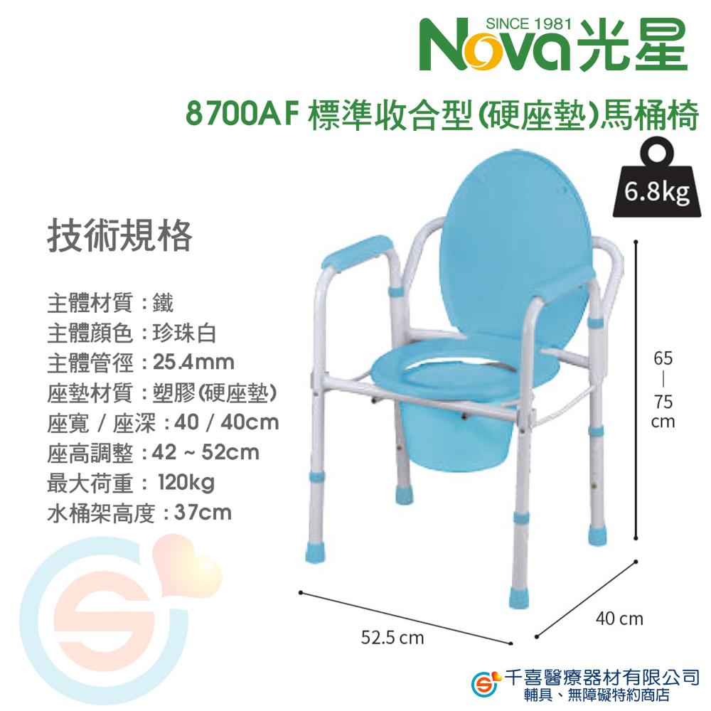 NOVA 光星 8700AF 標準收合型便器椅 硬座墊 便盆椅 馬桶椅 可放馬桶上 鐵製便器椅 傳統式馬桶椅-細節圖3