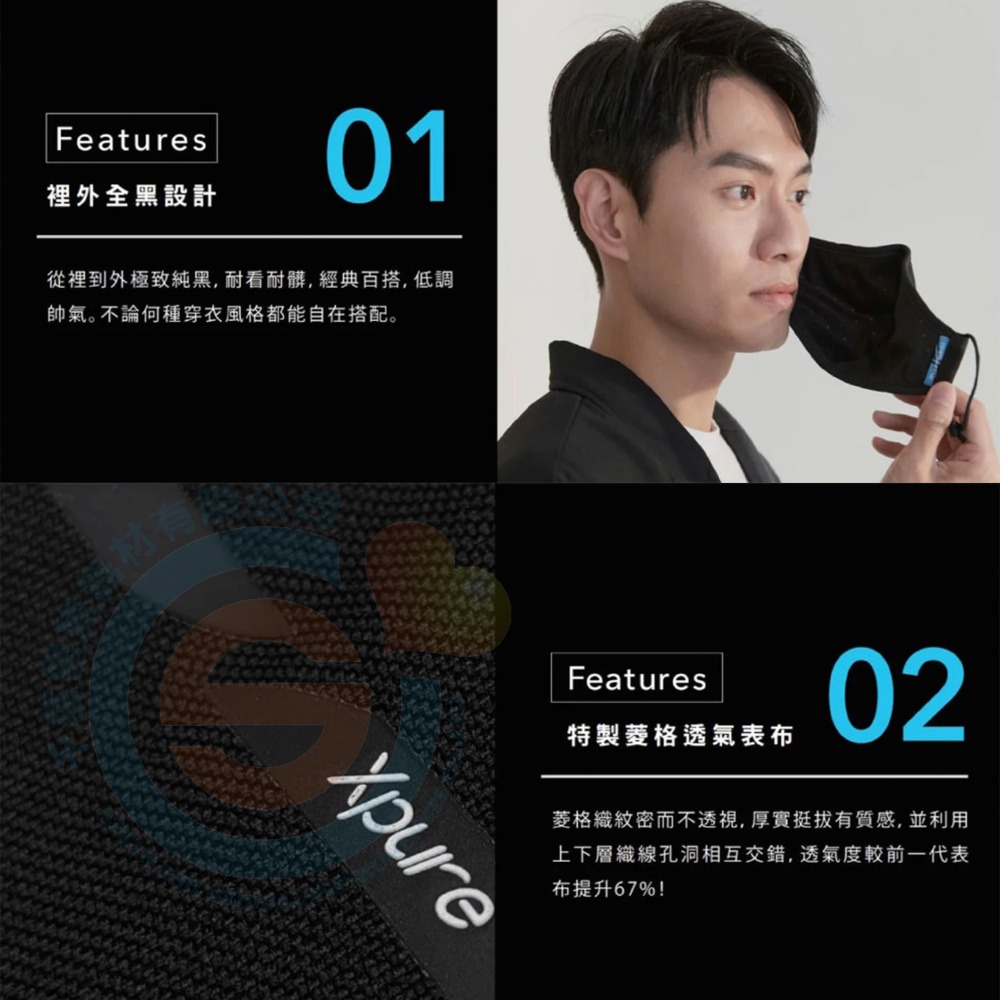淨對流 抗霾布織口罩-All-fit款 G3 極致純黑口罩 口罩隱形支架 專利設計 奈米防護層 PM2.5專業防霾口罩-細節圖5