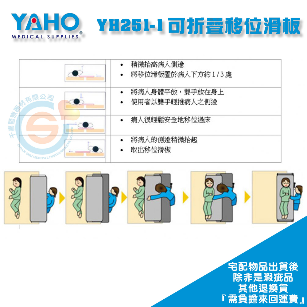 YAHO 耀宏 YH251-1 移位滑板 病患移位裝置 可折疊 移位板 平行位移 病床平行位移 台灣製造-細節圖2