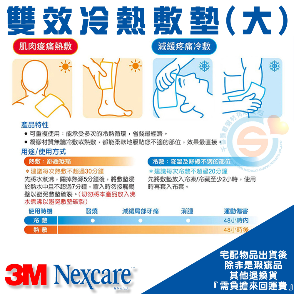 3M Nexcare 雙效冷熱敷墊-大塊敷-單入 冷熱敷兩用墊 舒緩酸痛 降溫 舒緩不適 可重複使用 凝膠墊 台灣製造-細節圖2