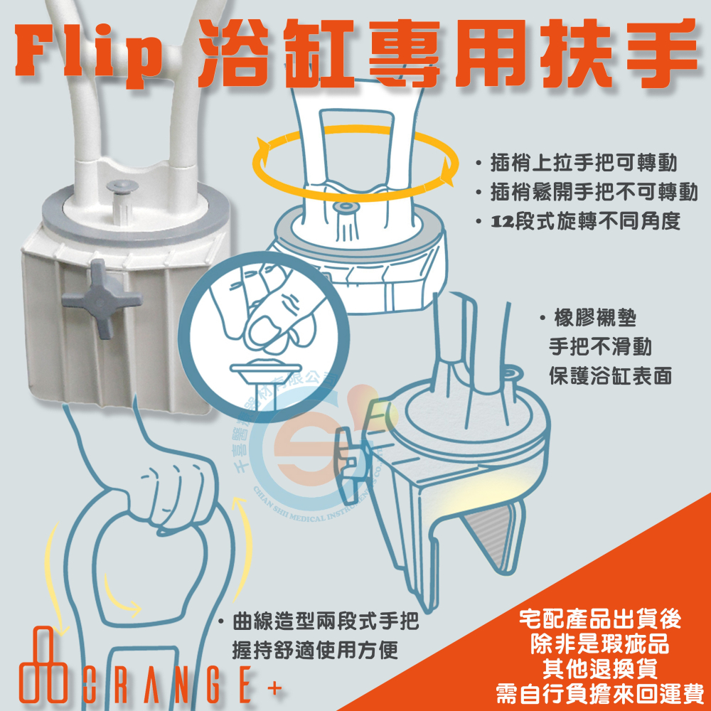 Orange+ 悅康品家 日安 Flip 浴缸專用扶手 免工具可快速安裝 兩段式手把 兩段式扶手 防滑手把 台灣製造-細節圖2
