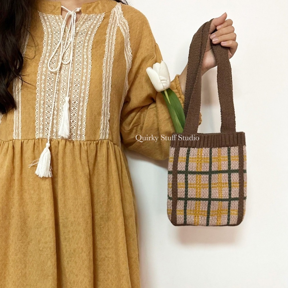 韓系雙色格紋針織包🧶-細節圖4