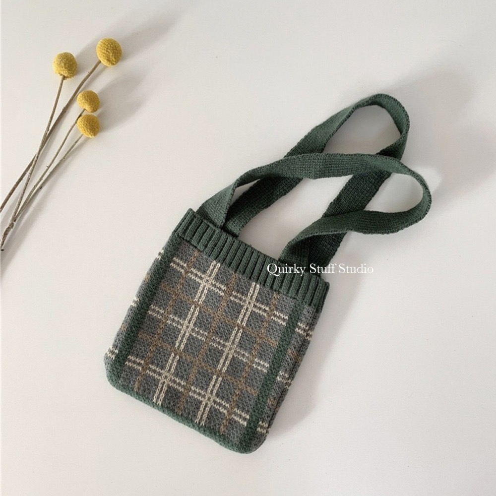 韓系雙色格紋針織包🧶-細節圖5