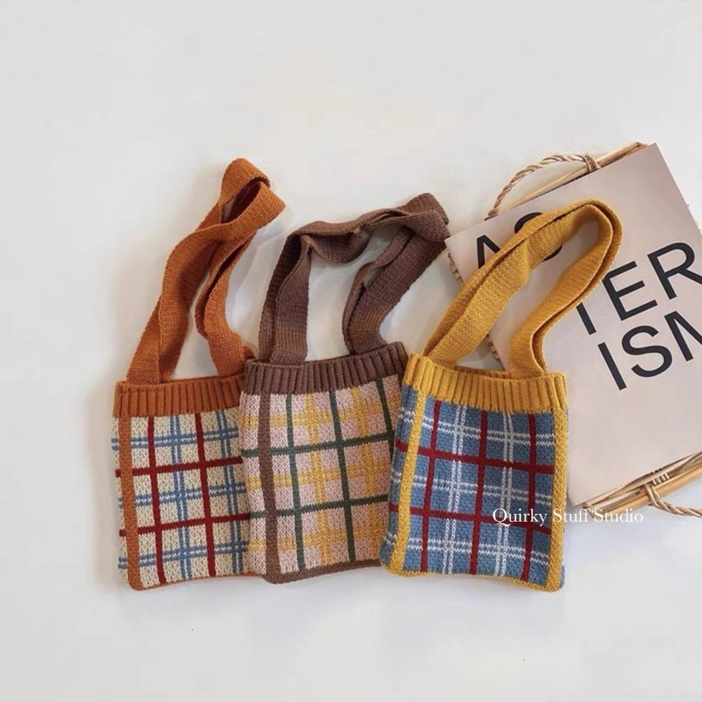 韓系雙色格紋針織包🧶-細節圖6