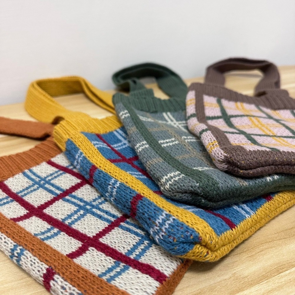 韓系雙色格紋針織包🧶-細節圖7