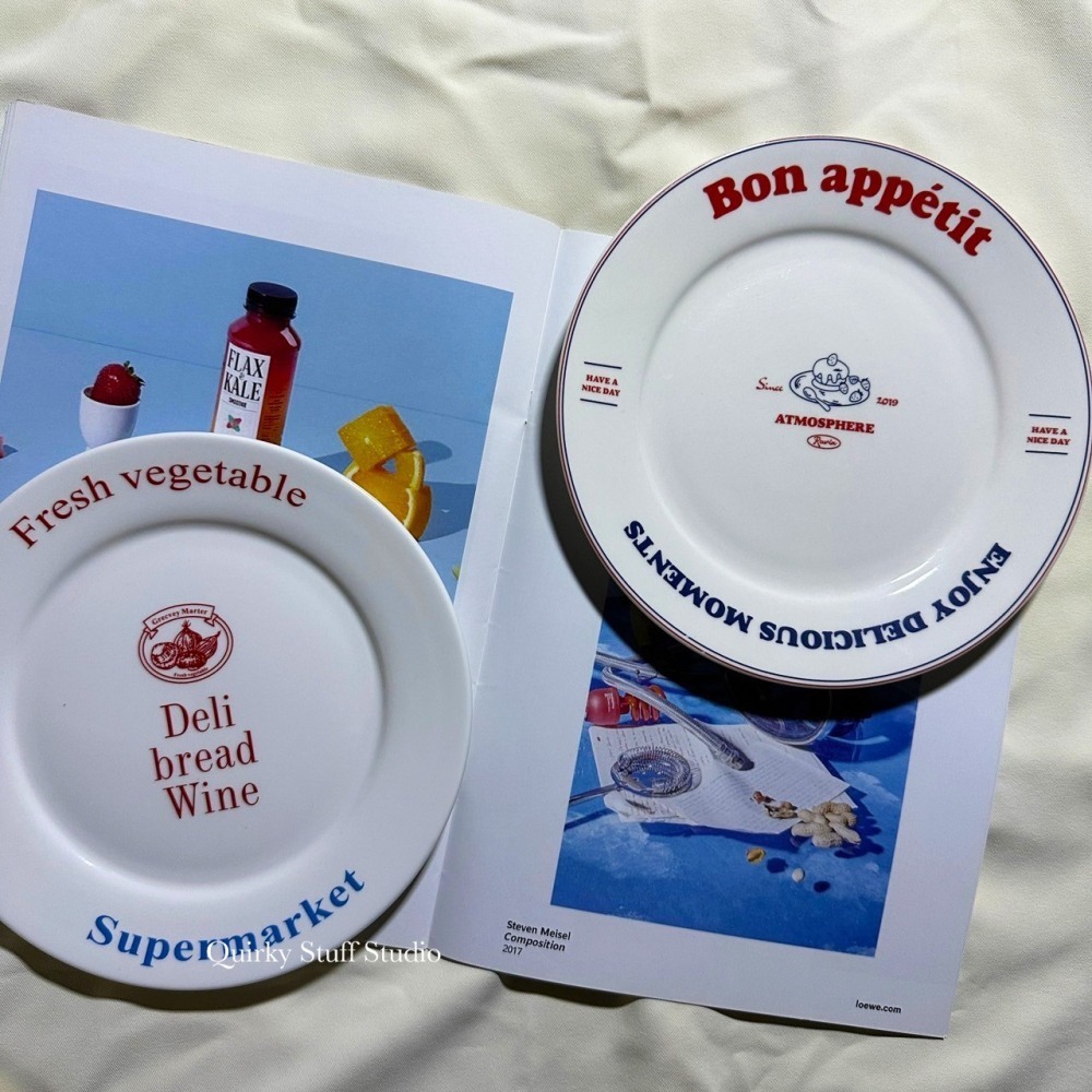 法式白瓷淺盤/甜點盤/紅藍字母餐盤-細節圖2