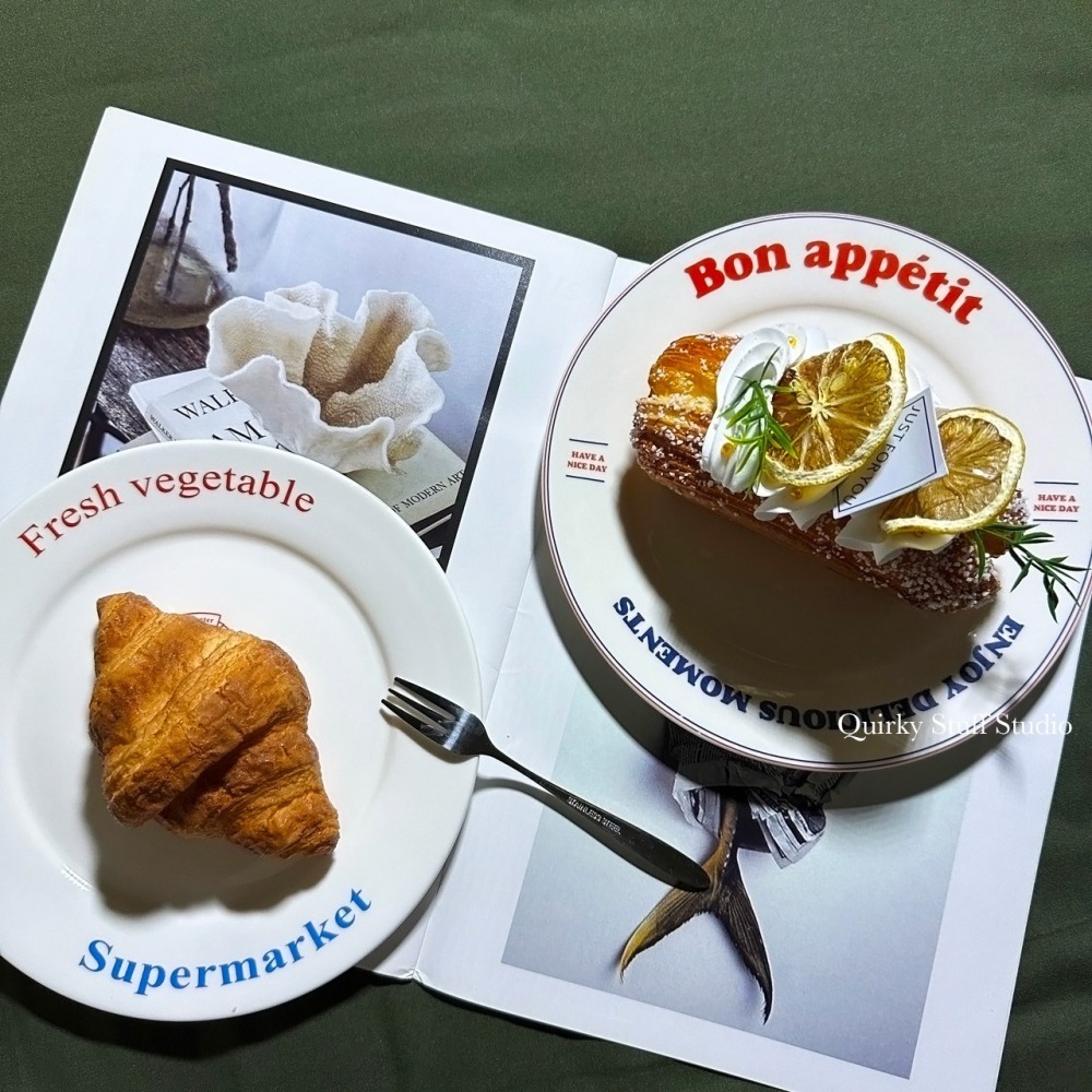 法式白瓷淺盤/甜點盤/紅藍字母餐盤-細節圖3