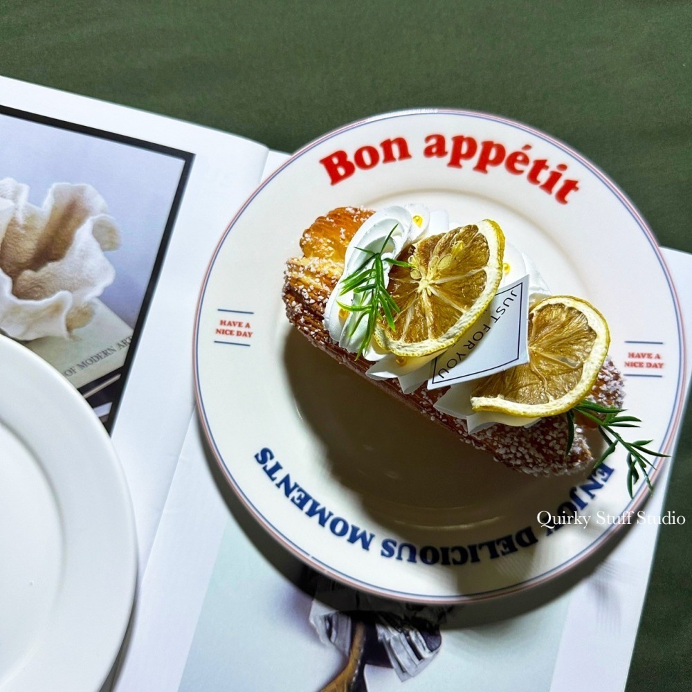 法式白瓷淺盤/甜點盤/紅藍字母餐盤-細節圖4