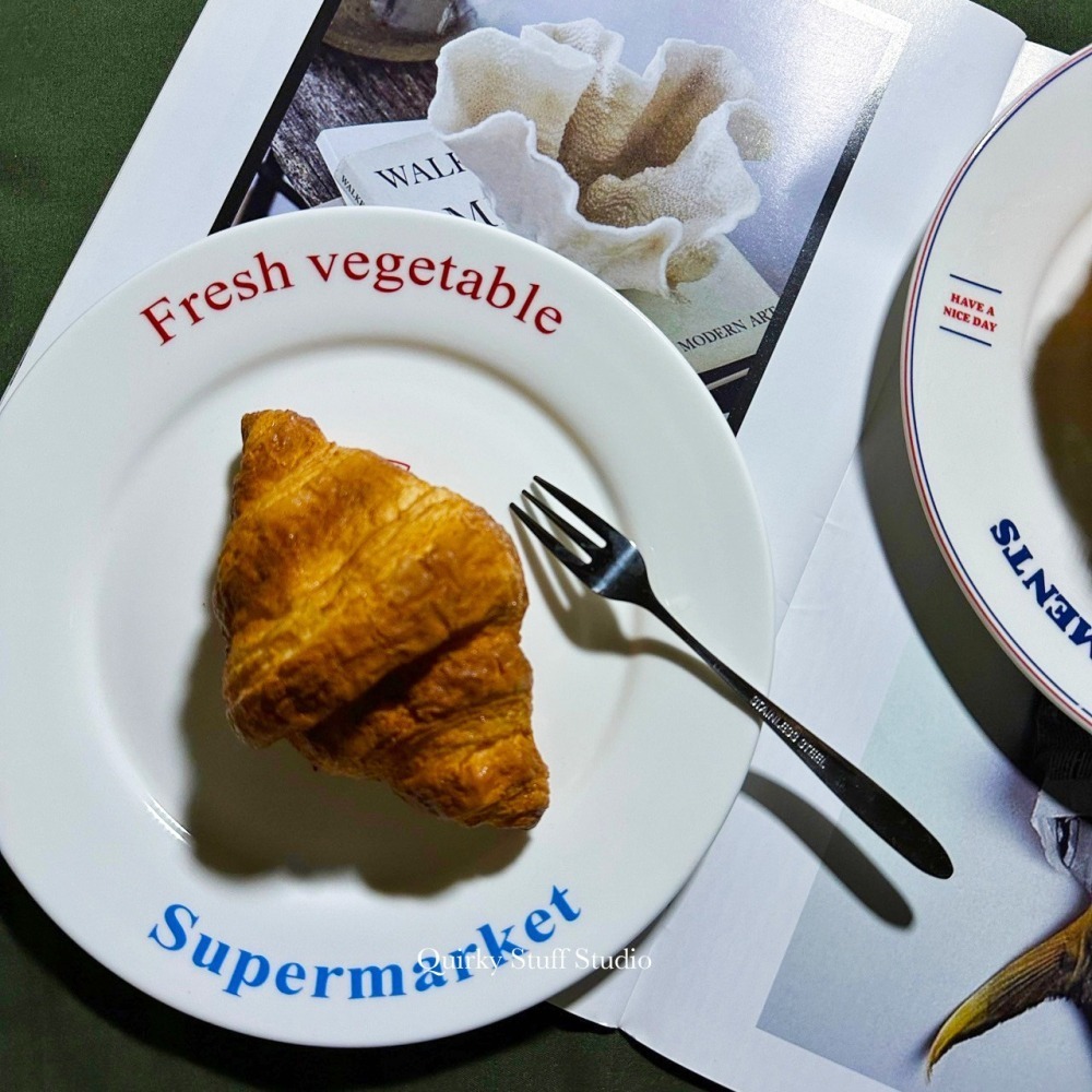 法式白瓷淺盤/甜點盤/紅藍字母餐盤-細節圖5