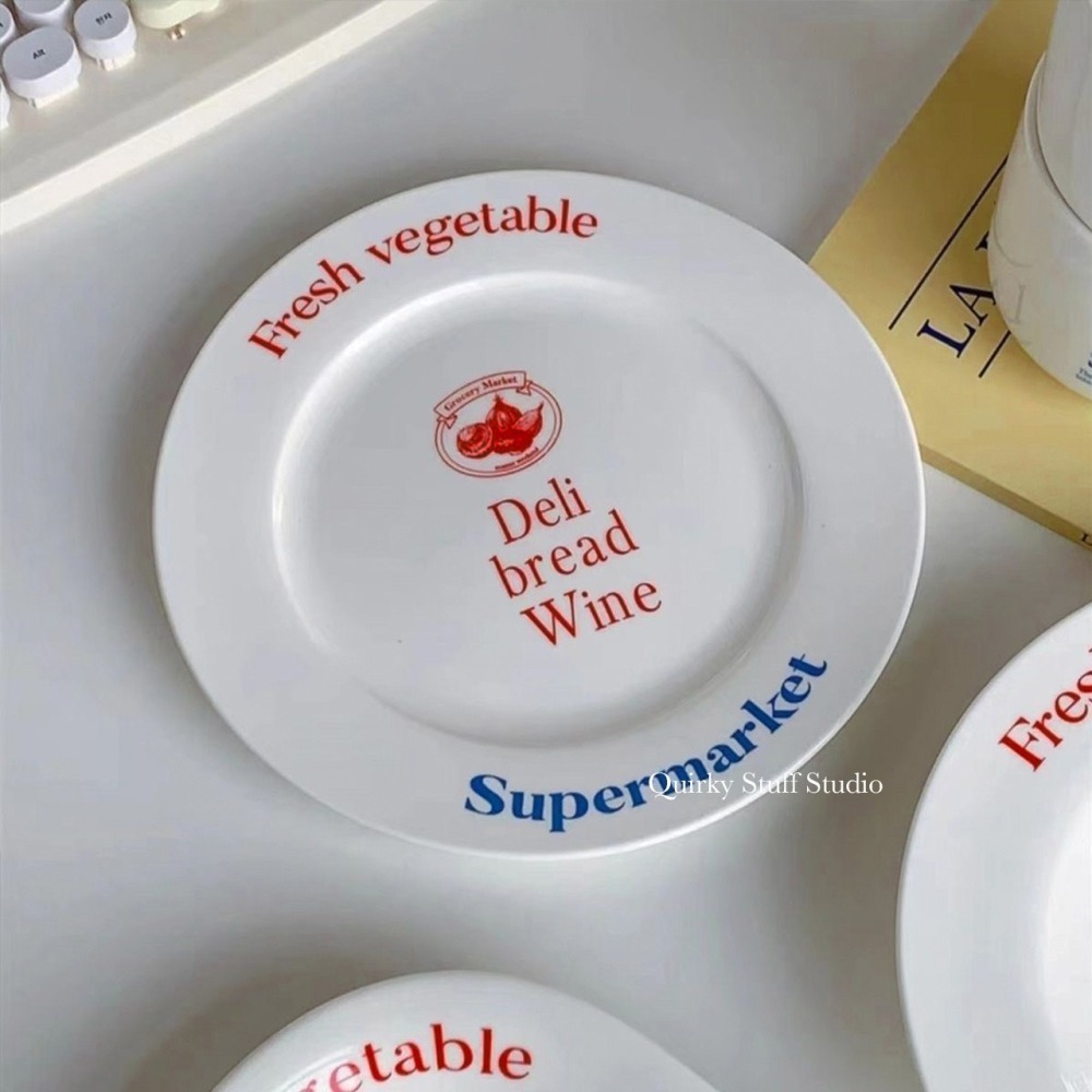 法式白瓷淺盤/甜點盤/紅藍字母餐盤-細節圖6