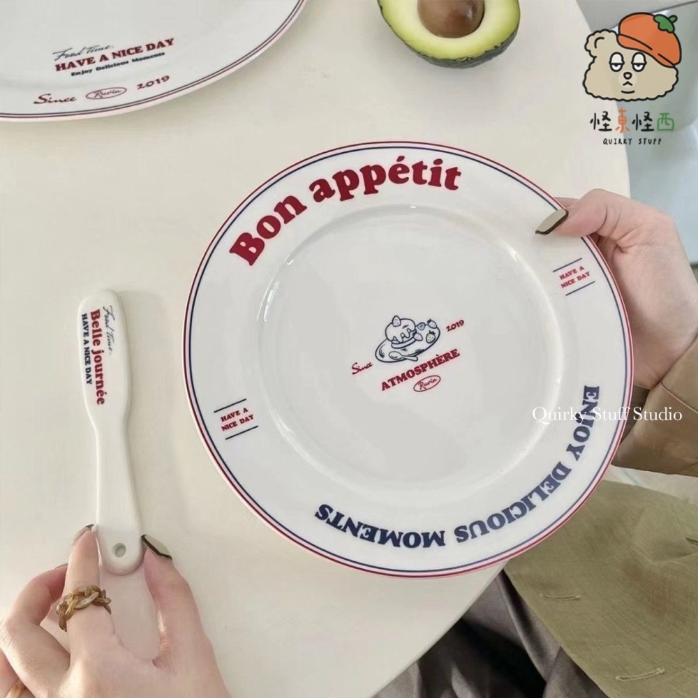 法式白瓷淺盤/甜點盤/紅藍字母餐盤-細節圖7