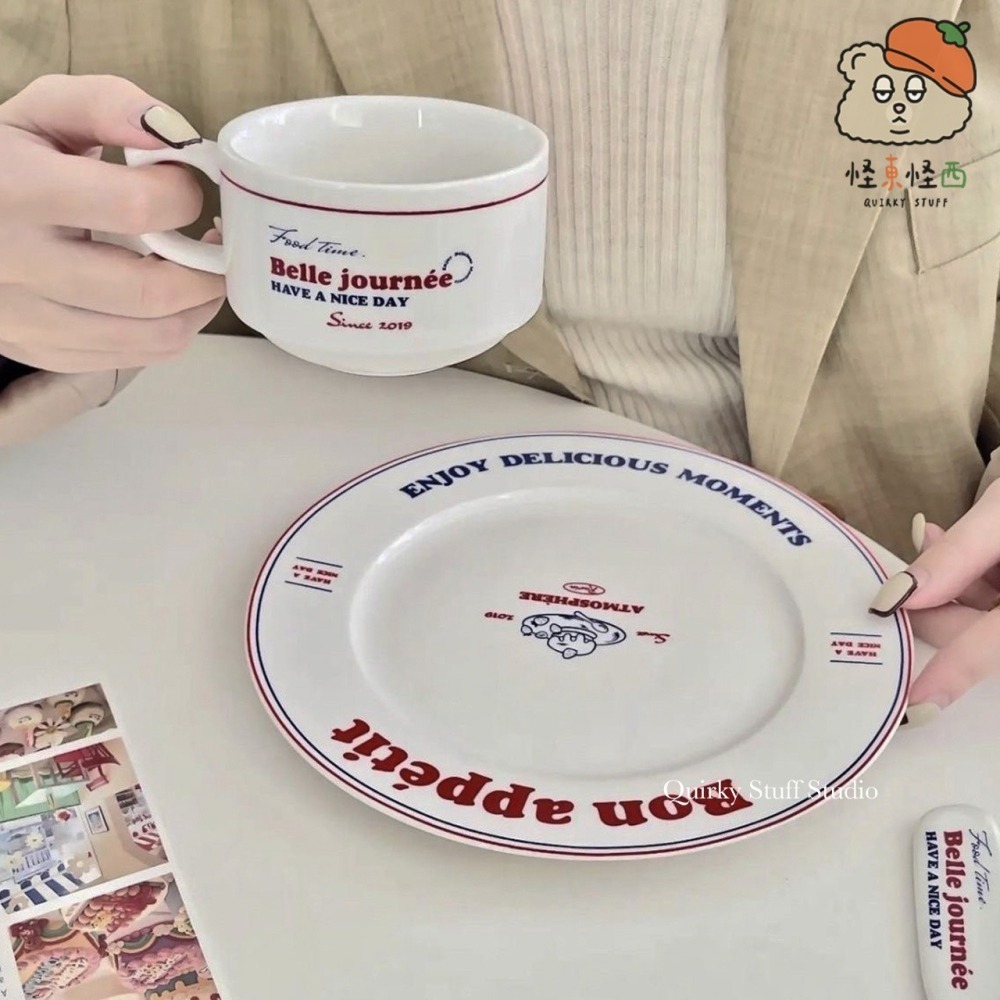 法式白瓷淺盤/甜點盤/紅藍字母餐盤-細節圖9