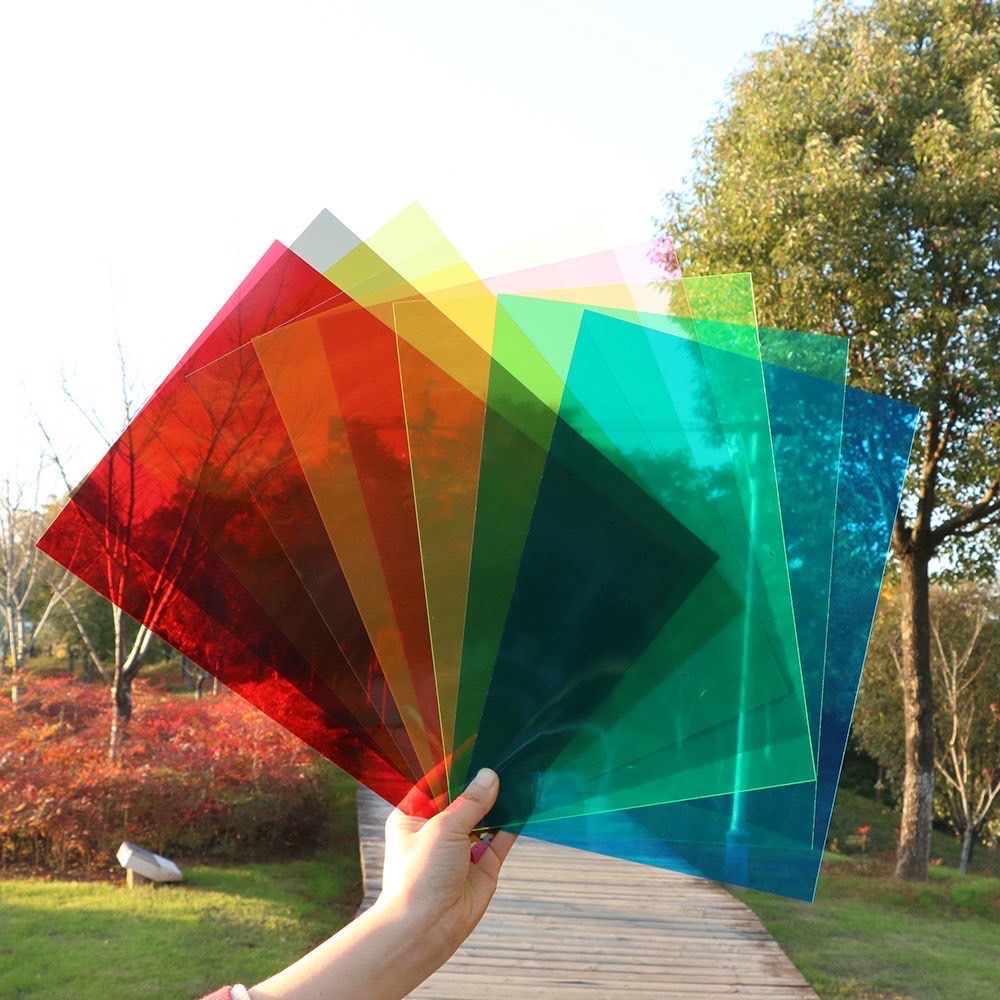 Pvc彩色透明片版，透光片版9片顏色隨機 商品內含9色A4大小的彩色透明片 三色原理 透光片 顏色片-細節圖4