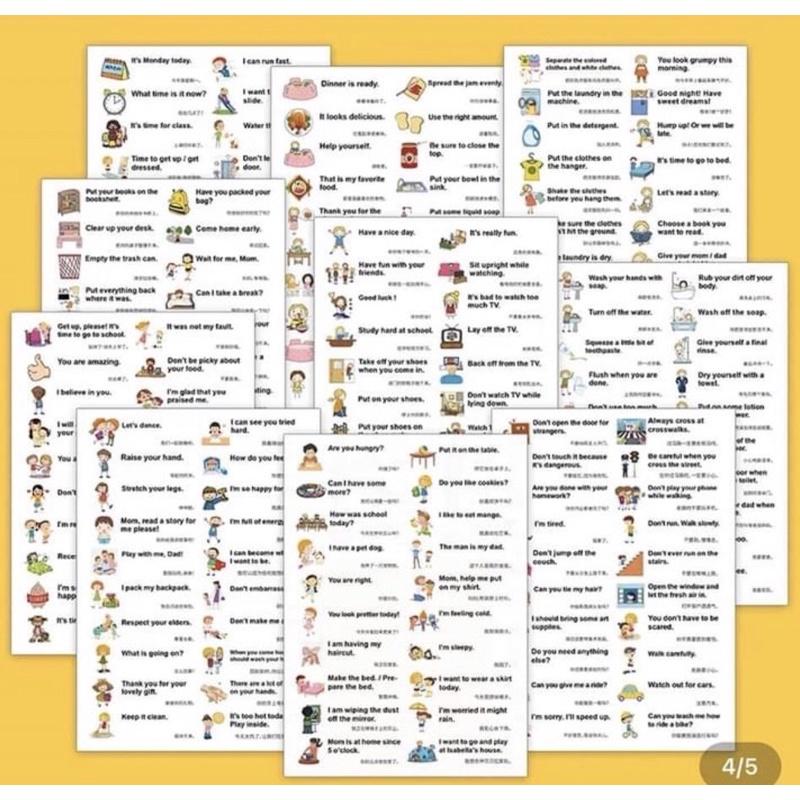 A4款10張英文日常用貼紙標籤（一組共200張小貼紙）家庭英語日常口語 便利貼紙親子對話練習  早教啓蒙英文貼紙-細節圖3