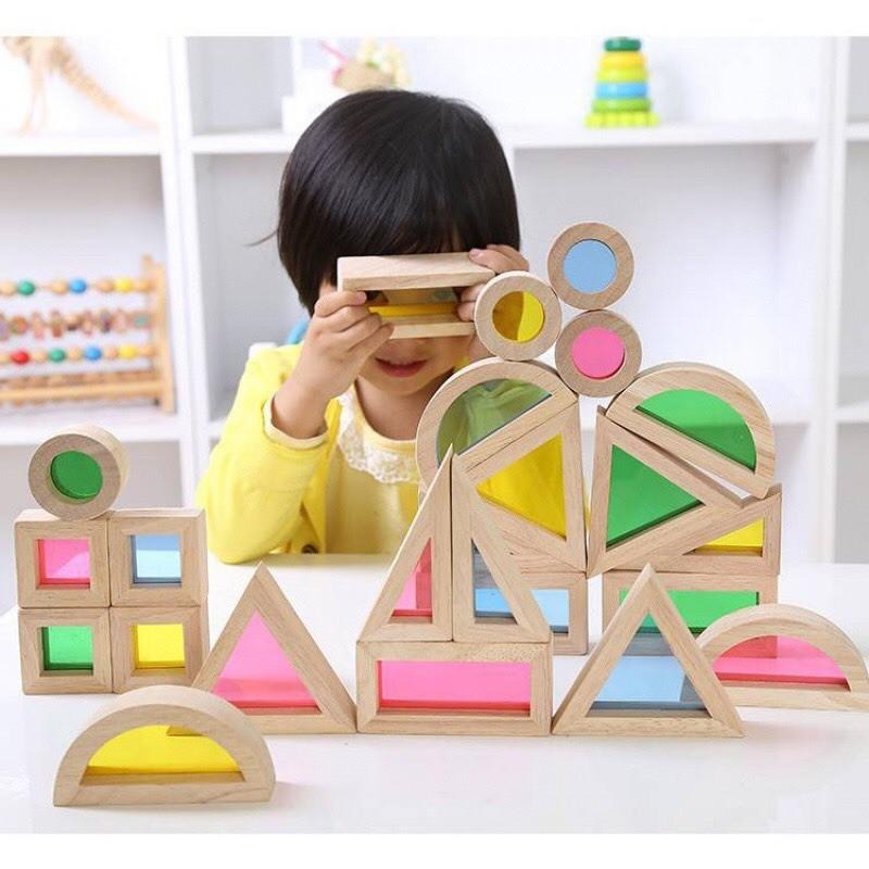 現貨透光積木 彩虹積木 透光教具 彩虹透明積木 彩虹教具 彩虹壓克力光影積木 彩虹桌遊 彩虹塔 蒙特梭利木製教具-細節圖2