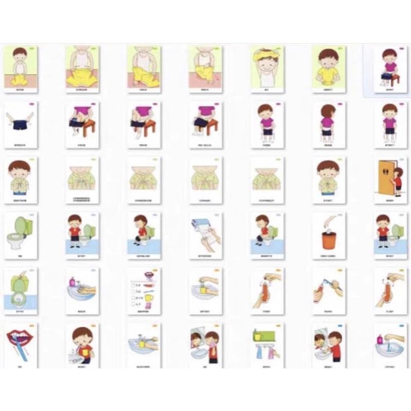 生活自理能力卡片  繁體中文75卡張卡 生活啟蒙卡 生活自理卡片 學穿褲子卡 學擦桌子卡 學解扣子卡 學洗手生活教學卡-細節圖7