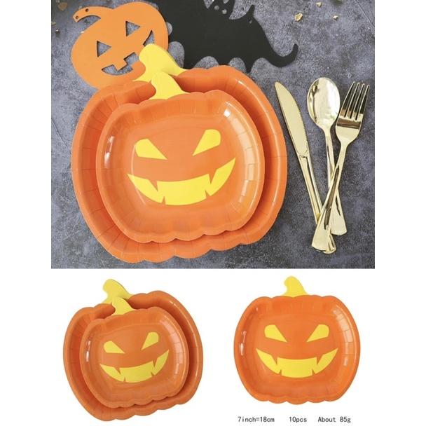 南瓜紙盤（7寸跟9寸）南瓜造型紙盤 萬聖節紙盤 南瓜紙盤 萬聖節派對必備 南瓜 派對紙盤 萬聖節活動紙盤-細節圖2