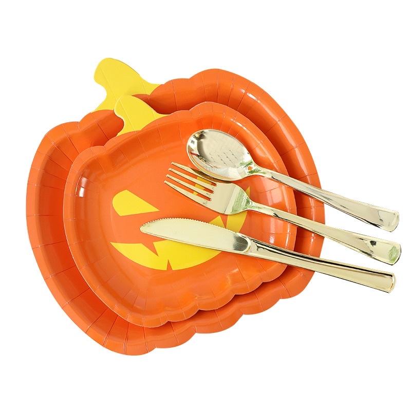 南瓜紙盤（7寸跟9寸）南瓜造型紙盤 萬聖節紙盤 南瓜紙盤 萬聖節派對必備 南瓜 派對紙盤 萬聖節活動紙盤-細節圖4