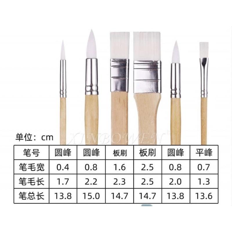 扁刷具 木製畫筆 6支一組 水彩筆 蒙特梭利 水彩筆 美術筆 畫具 比刷 扁刷 握筆練習 培養藝術天分-細節圖3