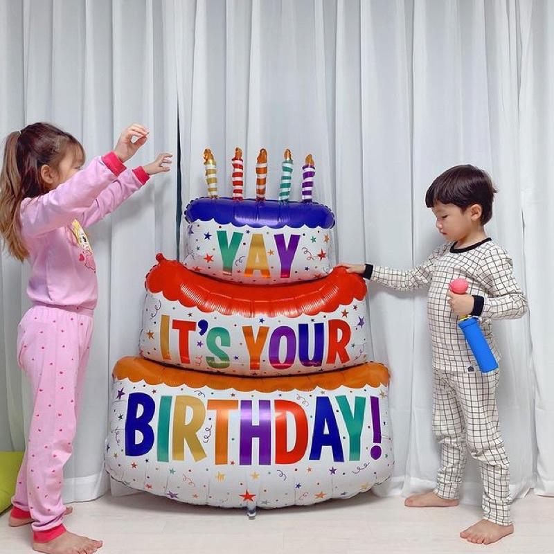 三層彩色蠟燭蛋糕鋁膜氣球 寶寶生日派對拍照道具 裝飾 蛋糕裝飾 蛋糕鋁球 超大蛋糕-細節圖2