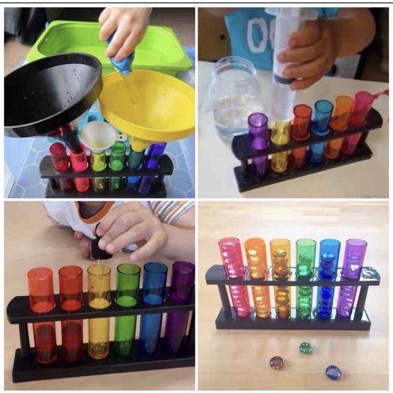 彩虹6個試管含試管家+4燒杯組 透光系列 瑞吉歐 透光教具 彩色試管 燒杯組合 實驗素材 顏色教具 彩虹 兒童實驗室-細節圖2
