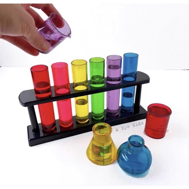 彩虹6個試管含試管家+4燒杯組 透光系列 瑞吉歐 透光教具 彩色試管 燒杯組合 實驗素材 顏色教具 彩虹 兒童實驗室-細節圖3