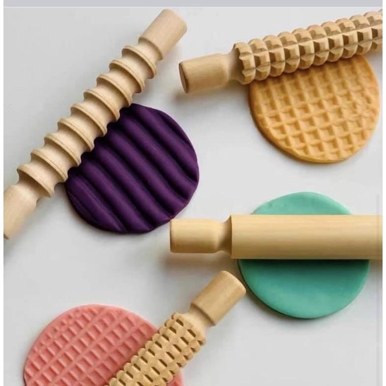 木製印花黏土工具組 印花桿麵棍  黏土工具 陶土工具 餅乾桿麵棍  紋路素材 黏土桿麵棍 兒童黏土工具 感官遊戲-細節圖4