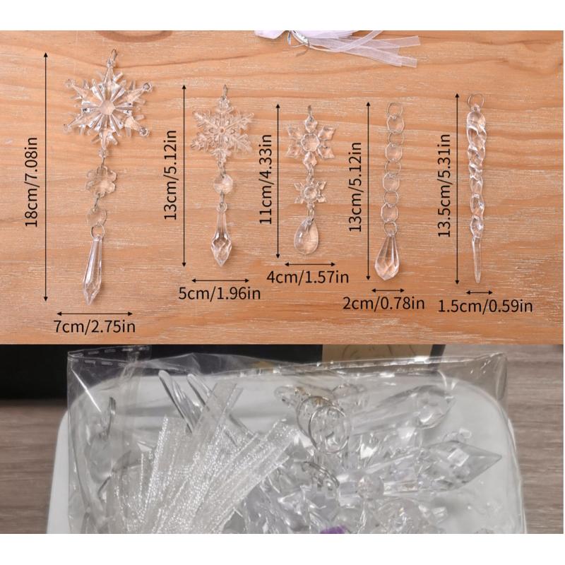 雪花裝飾 冰條 冬天冰條裝飾 雪花冰條隨機9條一組 冰條組盒 雪場景 下雪冰條佈置-細節圖3