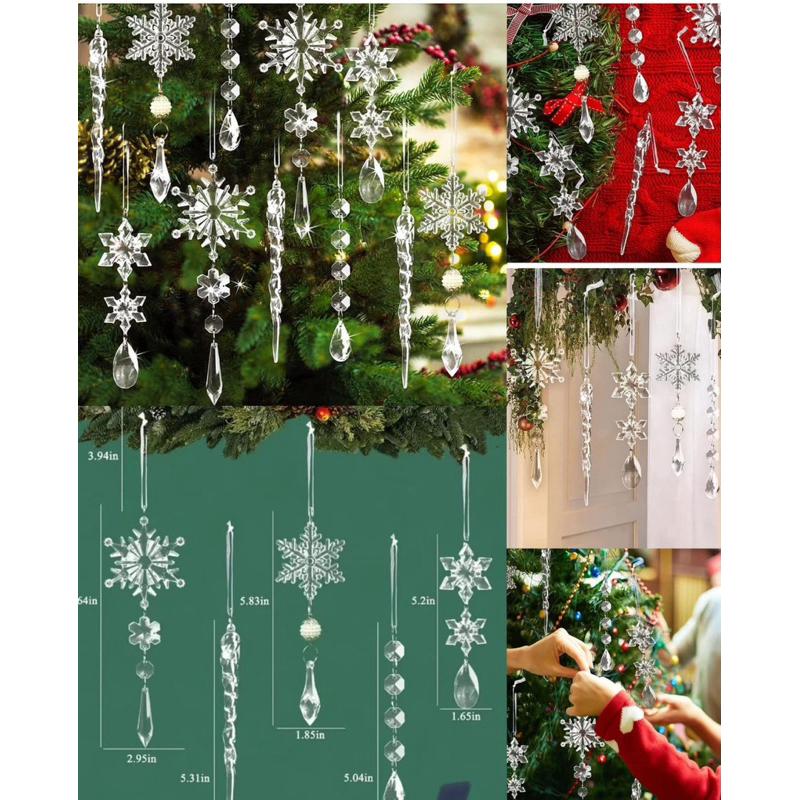 雪花裝飾 冰條 冬天冰條裝飾 雪花冰條隨機9條一組 冰條組盒 雪場景 下雪冰條佈置-細節圖4