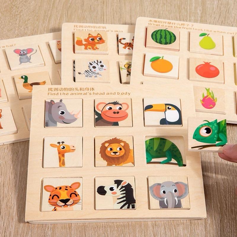 動物配對遊戲 植物翻牌配對遊戲 木製思維配對 木製翻翻配對-細節圖3