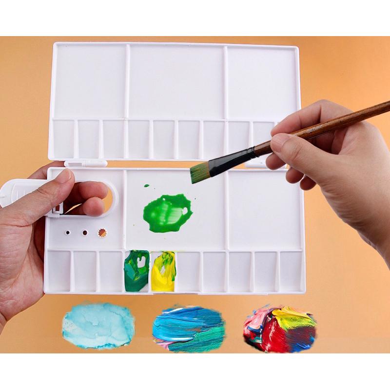 調色盤 多格調色盤 水彩盤 調色盤批發美術學生丙烯顏料塑料翻蓋顏料盒水彩水粉畫畫調色工具-細節圖4