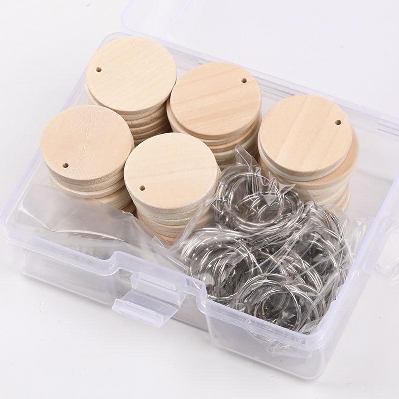 實木鑰匙圈  鑰匙圈材料包  吊飾一盒45片實木+45個金屬環  鑰匙圈 可彩繪鑰匙圈 鑰匙圈 木製鑰匙圈-細節圖3