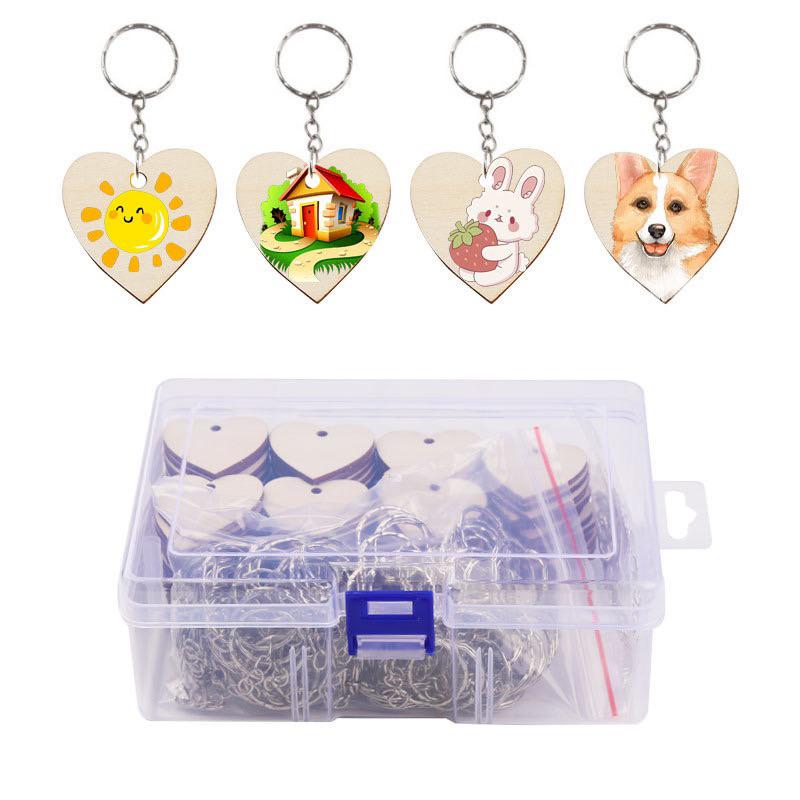 實木鑰匙圈  鑰匙圈材料包  吊飾一盒45片實木+45個金屬環  鑰匙圈 可彩繪鑰匙圈 鑰匙圈 木製鑰匙圈-細節圖8