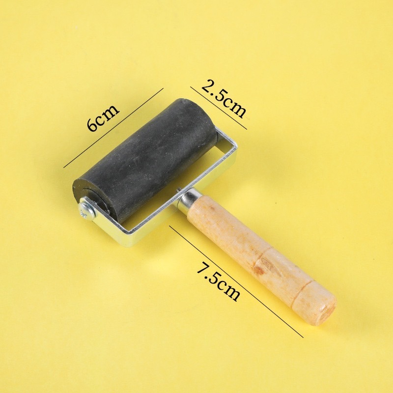 橡膠滾筒試畫具 春聯塗鴉最好搭配的工具   滾筒畫具   筒油墨滾筒木柄  橡膠輥水拓畫工具手工美術-細節圖4